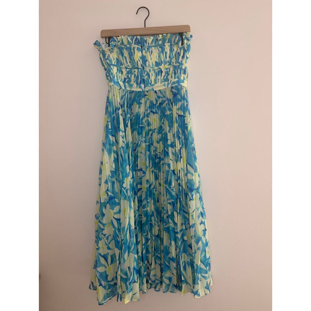 AMUR Scottie Pleated Blue Floral Strapless Midi Garden Party Dress Sz 4 NWOT - Picture 5 of 9